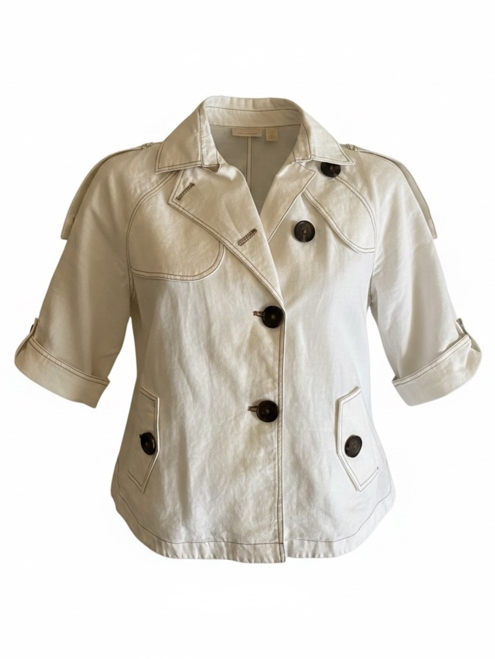 Chico's Women's White Cropped Linen Trench Jacket